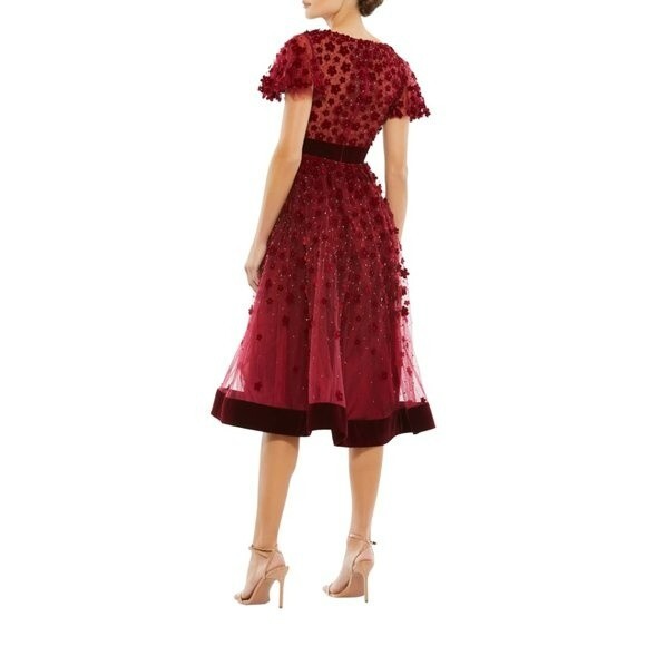 Mac Duggal Floral Applique Midi Cocktail Dress in Maroon - Picture 3 of 16